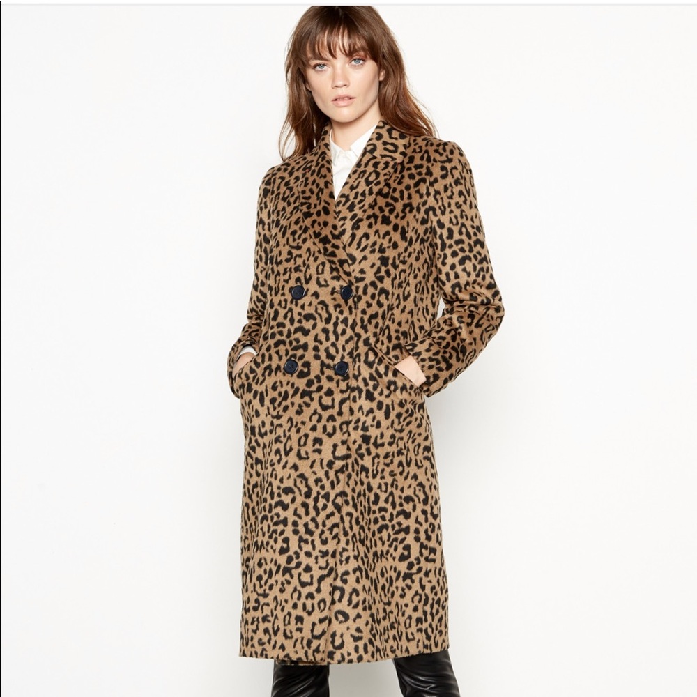 Leopard Print Wool Blend Coat